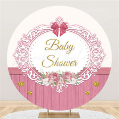 Lofaris Pink Flower Stripe Wooden Baby Shower Round Backdrop