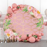 Lofaris Pink Flowers And Leaves Golden Lines Round Backdrop