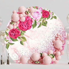 Pink Flowers And Roses Round Backdrop For Elegant Floral Decor