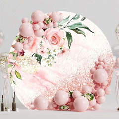Pink Flowers And Roses Round Backdrop For Romantic Floral Decor