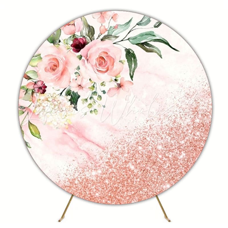 Pink Flowers And Roses Round Backdrop For Romantic Floral Decor