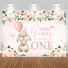 Lofaris Pink Flowers Bunny Balloons 1st Birthday Backdrop