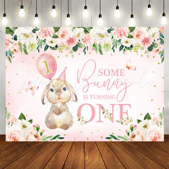 Lofaris Pink Flowers Bunny Balloons 1st Birthday Backdrop