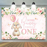 Lofaris Pink Flowers Bunny Balloons 1st Birthday Backdrop
