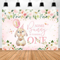 Lofaris Pink Flowers Bunny Balloons 1st Birthday Backdrop