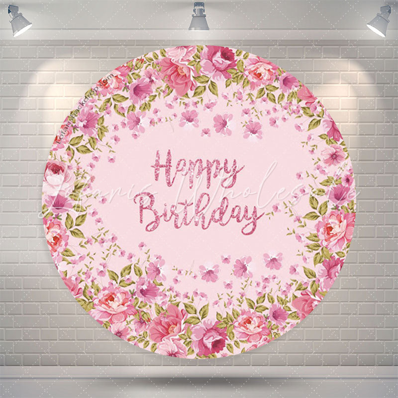 Lofaris Pink Flowers Circle Happy Birthday Backdrop For Girls