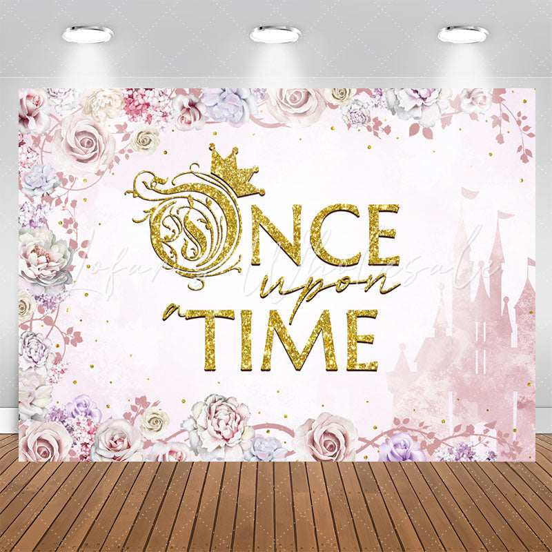 Lofaris Pink Flowers Once Upon A Time Girl Birthday Backdrop