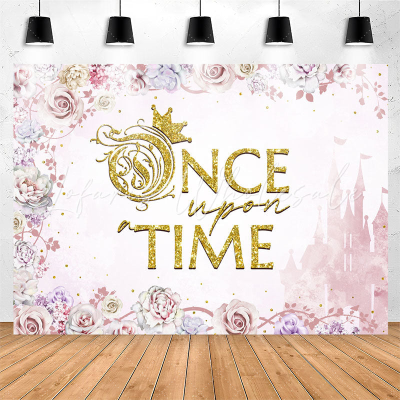 Lofaris Pink Flowers Once Upon A Time Girl Birthday Backdrop