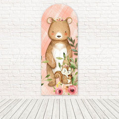 Pink Forest Bear Rose Arch Backdrop For Cute Woodland Celebrations