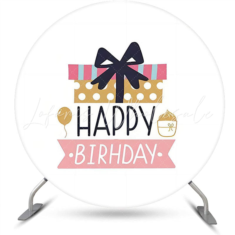 Lofaris Pink Gift Black Bowknot Round Birthday Backdrop