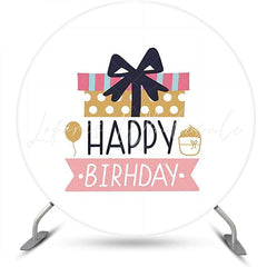 Lofaris Pink Gift Black Bowknot Round Birthday Backdrop