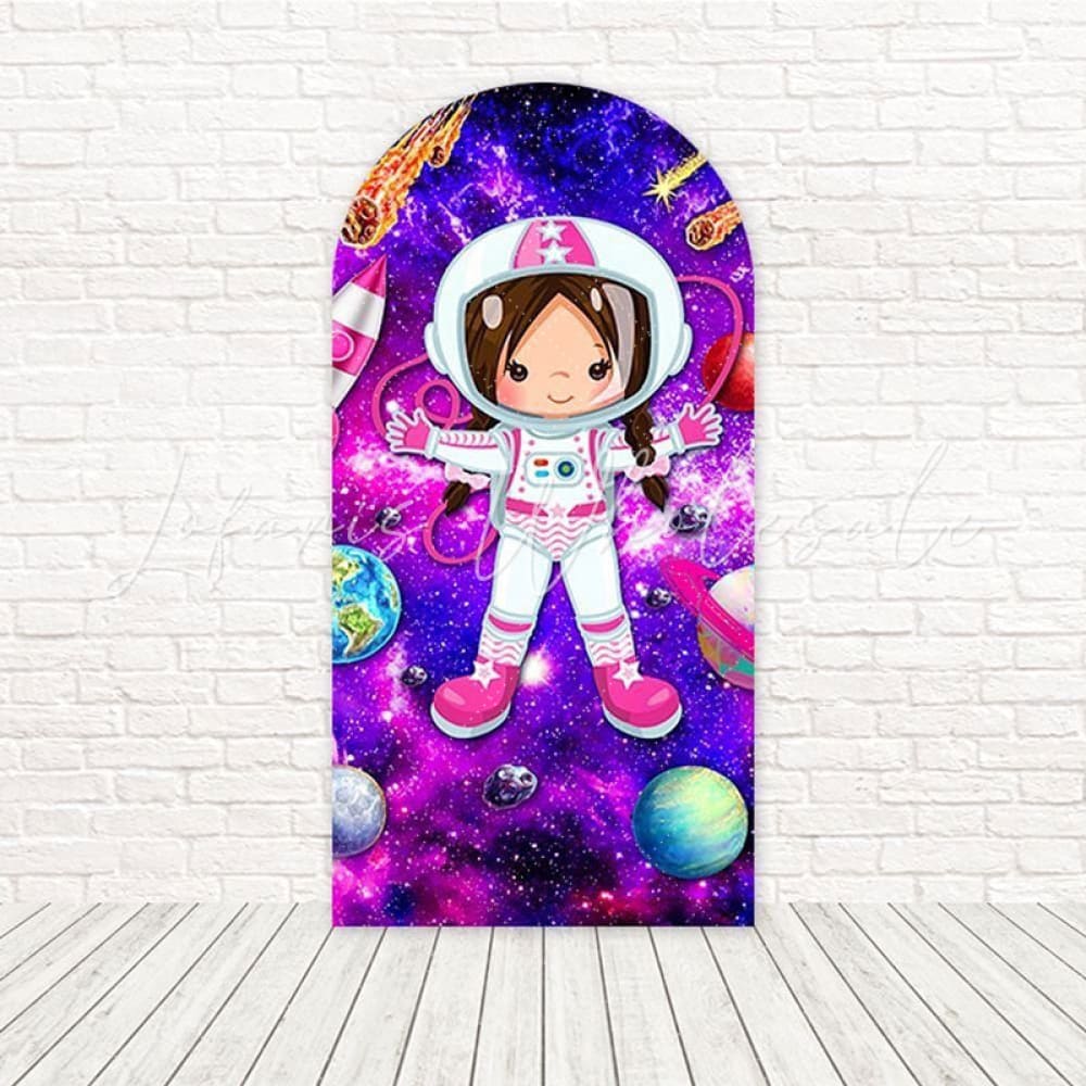 Pink Girl Astronaut Space Joy Arch Backdrop For Birthday Celebration
