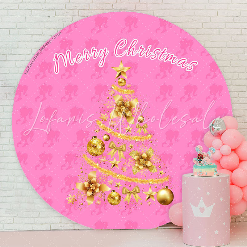 Lofaris Pink Girl Golden Tree Circle Christmas Backdrop