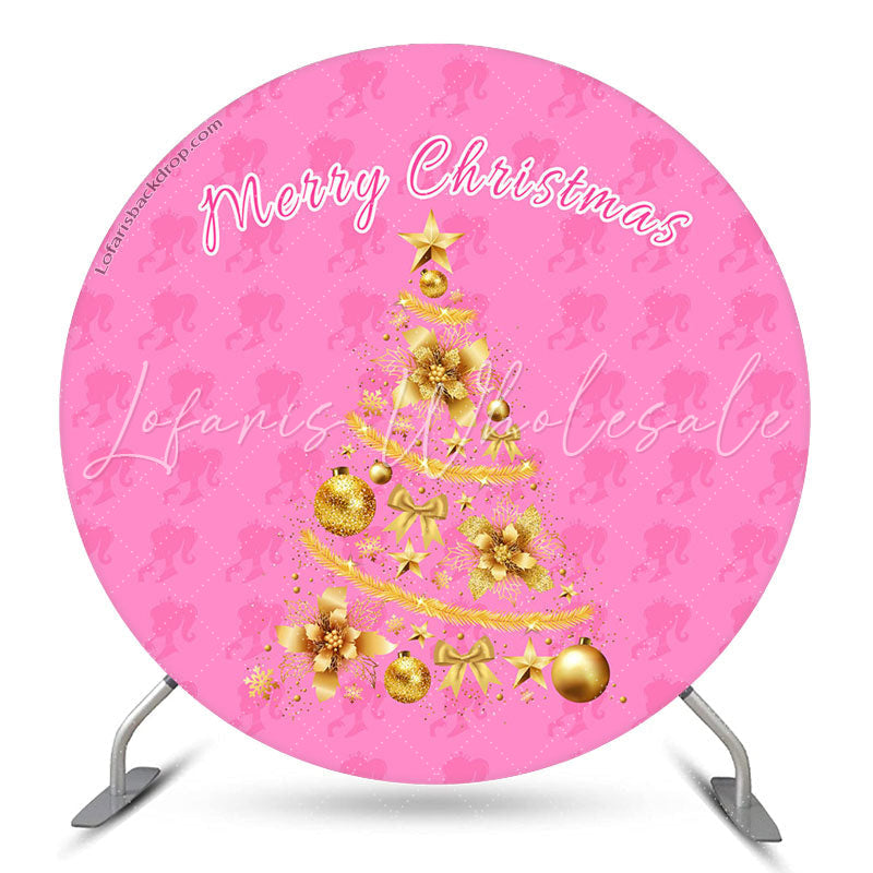 Lofaris Pink Girl Golden Tree Circle Christmas Backdrop
