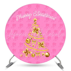 Lofaris Pink Girl Golden Tree Circle Christmas Backdrop