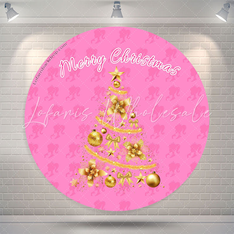 Lofaris Pink Girl Golden Tree Circle Christmas Backdrop