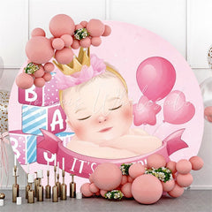 Lofaris Pink Girl With Crown Balloon Circle Baby Shower Backdrop