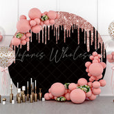 Lofaris Pink Glitter And Black Round Birthday Party Backdrop