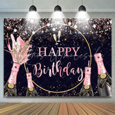 Lofaris Pink Glitter and Champagne Happy Birthday Backdrop