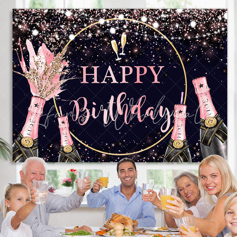 Lofaris Pink Glitter and Champagne Happy Birthday Backdrop
