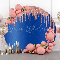 Lofaris Pink Glitter And Dark Blue Round Birthday Backdrop