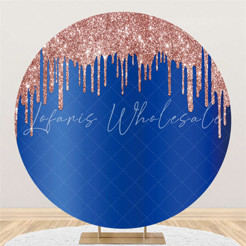 Lofaris Pink Glitter And Dark Blue Round Birthday Backdrop