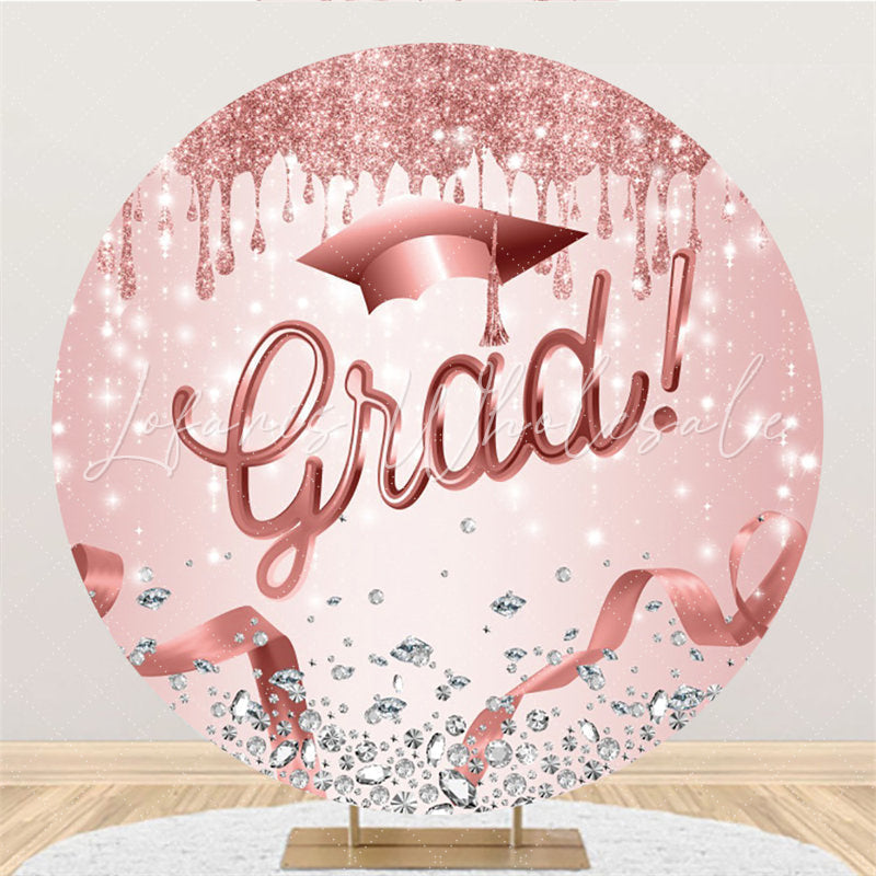 Lofaris Pink Glitter And Diamonds Round Happy Grad Backdrop