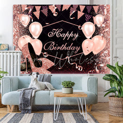 Lofaris Pink and Black Heels Happy Birthday Backdrop for Women