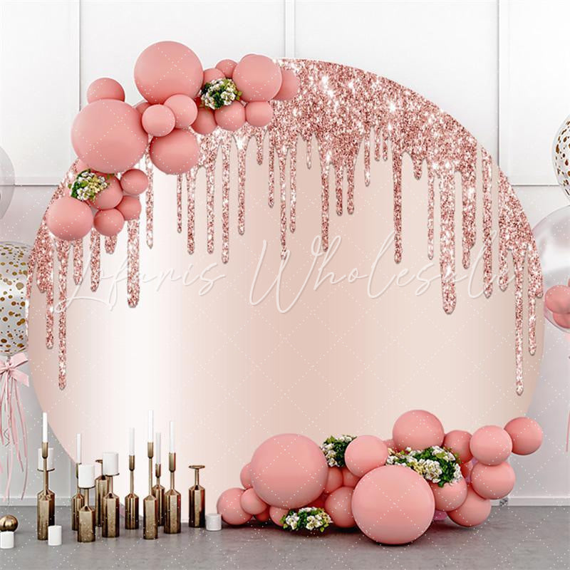 Lofaris Pink Glitter Custom Round Happy Birthday Party Backdrop