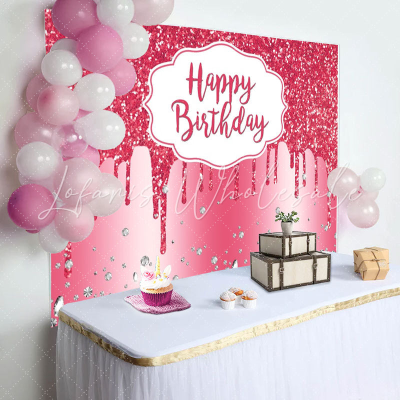 Lofaris Pink Glitter Diamond Birthday Backdrop For Girl