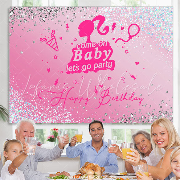 Lofaris Pink Glitter Diamond Girls Birthday Party Backdrop