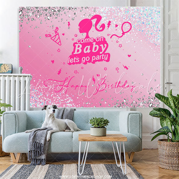 Lofaris Pink Glitter Diamond Girls Birthday Party Backdrop