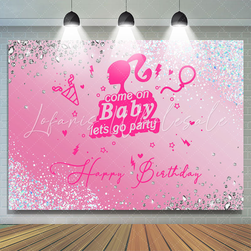 Lofaris Pink Glitter Diamond Girls Birthday Party Backdrop