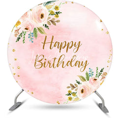 Lofaris Pink Glitter Floral Leaves Round Birthday Backdrop