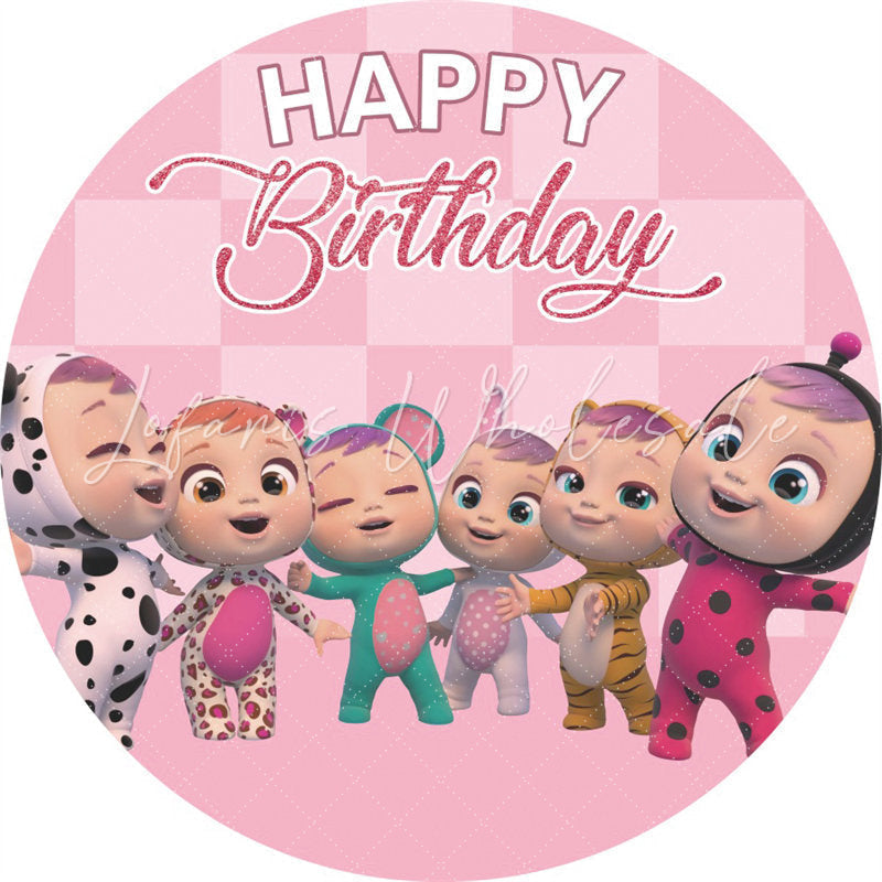 Lofaris Pink Glitter Happy Baby Round Birthday Party Backdrop