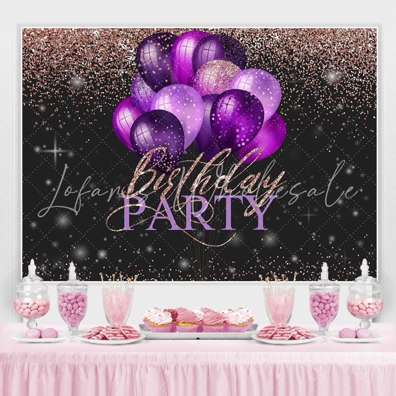 Lofaris Pink Glitter Purple Balloons Happy Birthday Backdrop