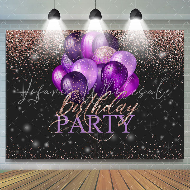 Lofaris Pink Glitter Purple Balloons Happy Birthday Backdrop