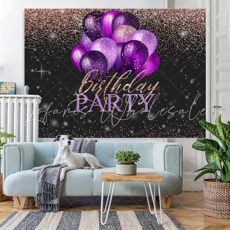Lofaris Pink Glitter Purple Balloons Happy Birthday Backdrop