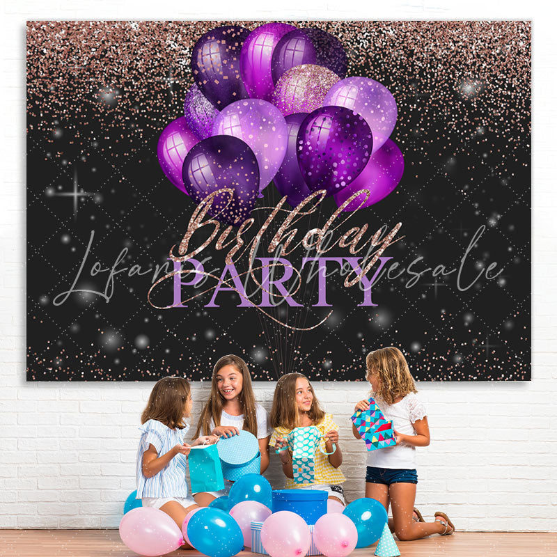 Lofaris Pink Glitter Purple Balloons Happy Birthday Backdrop