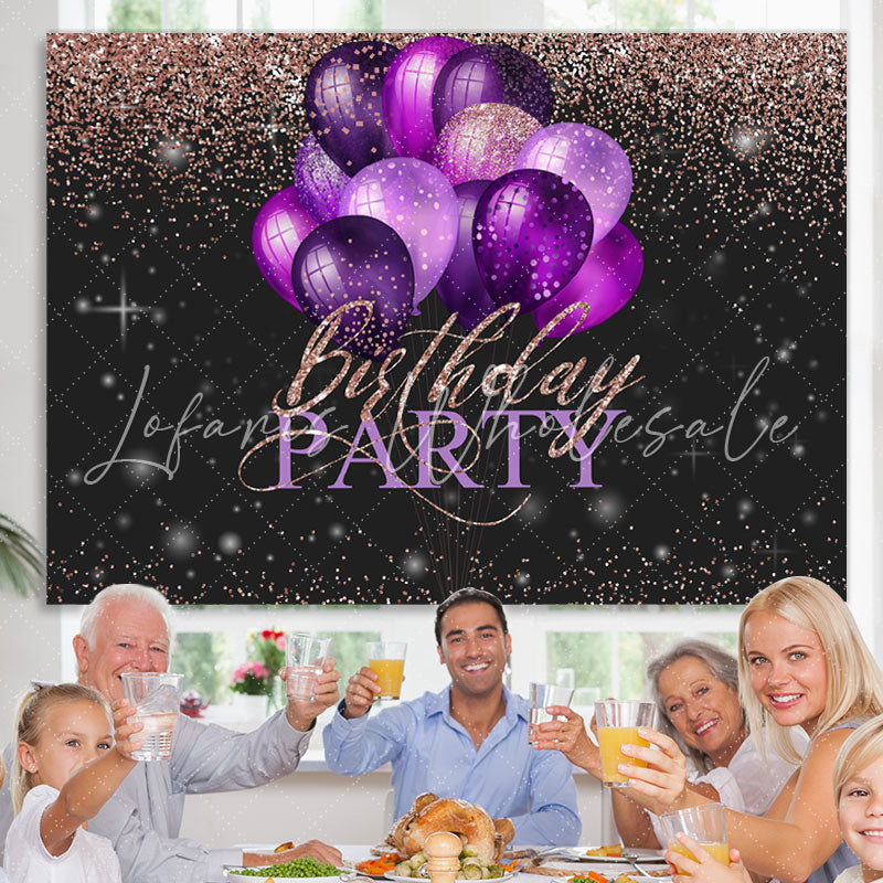 Lofaris Pink Glitter Purple Balloons Happy Birthday Backdrop