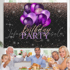 Lofaris Pink Glitter Purple Balloons Happy Birthday Backdrop