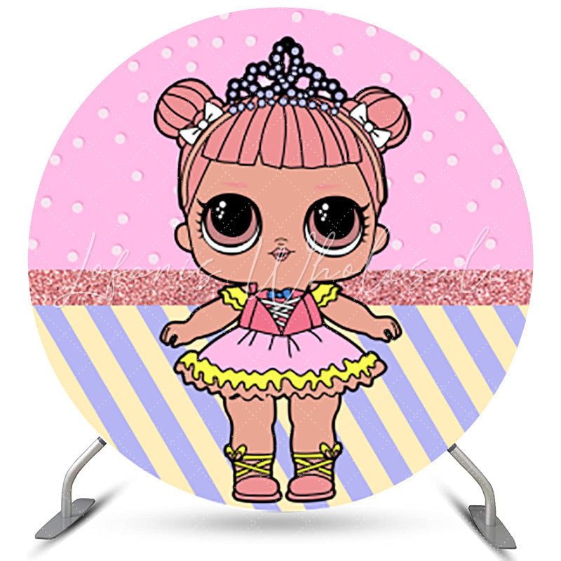 Lofaris Pink Glitter Round Cute Little Girl Birthday Backdrop