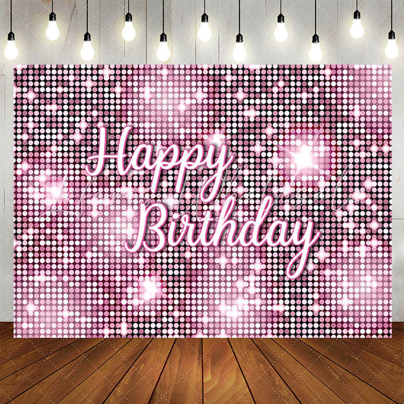 Lofaris Pink Glitter Sequin Simple Happy Birthday Backdrop