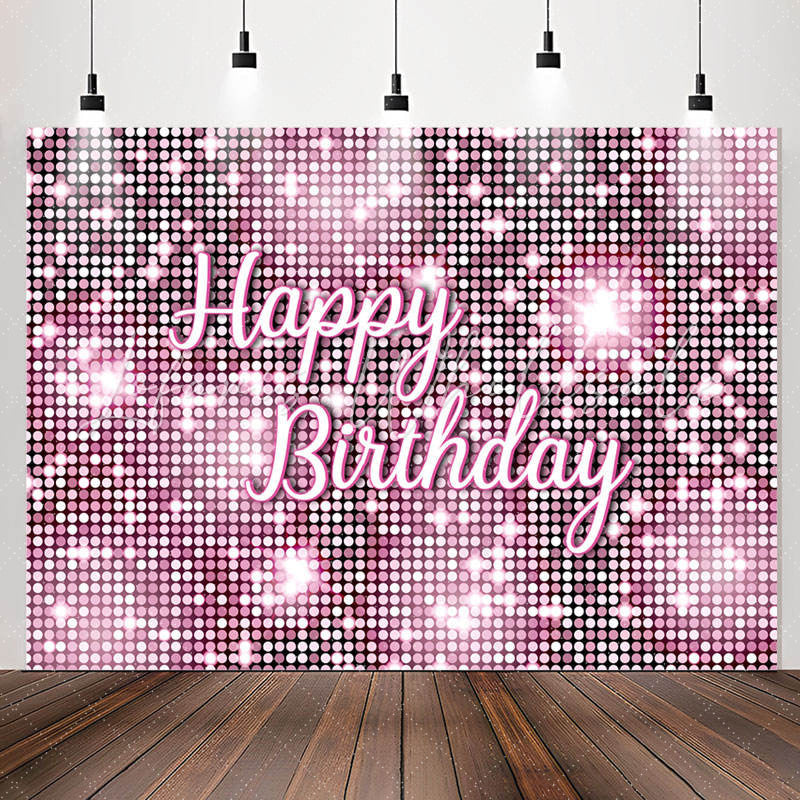 Lofaris Pink Glitter Sequin Simple Happy Birthday Backdrop