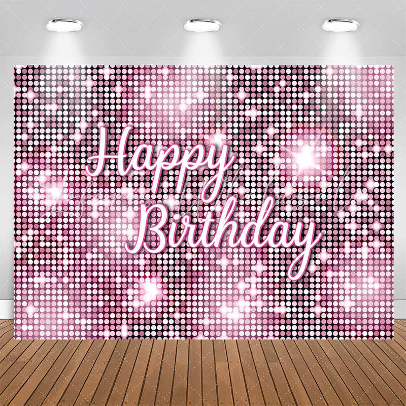 Lofaris Pink Glitter Sequin Simple Happy Birthday Backdrop