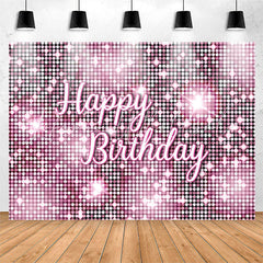 Lofaris Pink Glitter Sequin Simple Happy Birthday Backdrop