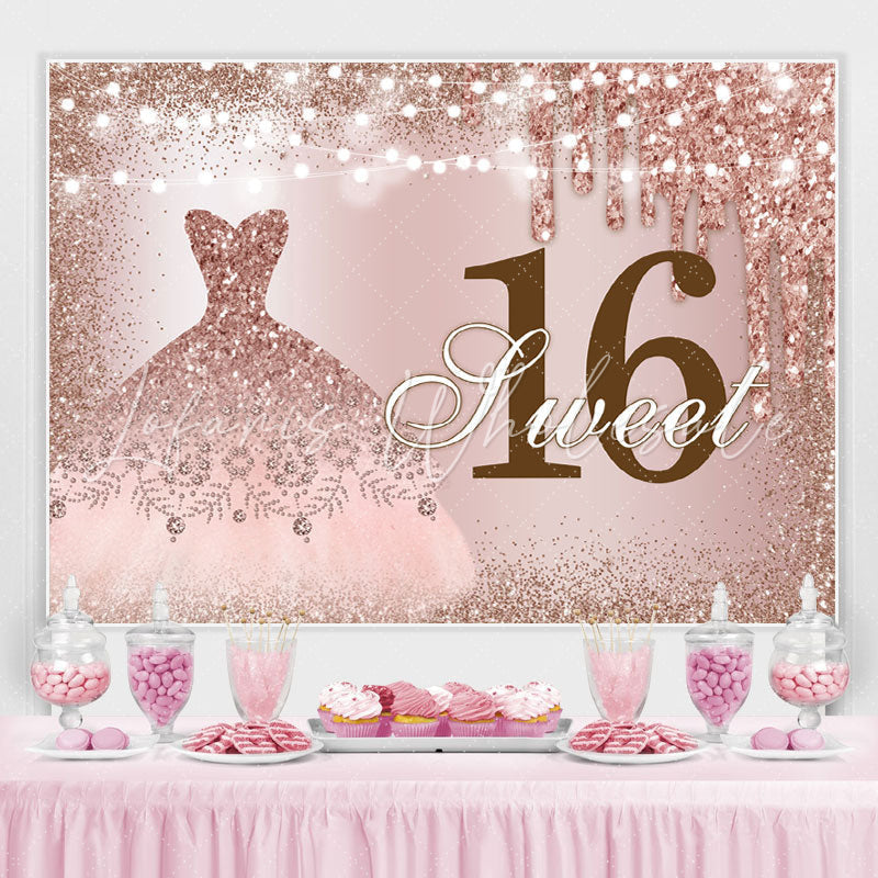 Lofaris Pink Glitter Wedding Dress Sweet 16th Birthday Backdrop