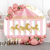 Lofaris Pink Gold Carousel Circus Round Birthday Backdrop