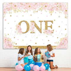 Lofaris Pink Gold Glitter Happy 1st Birthday Backdrop for Girl