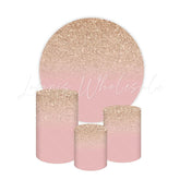 Pink Gold Glitter Themed Round Backdrop and Cylinders Kit for Glamour
